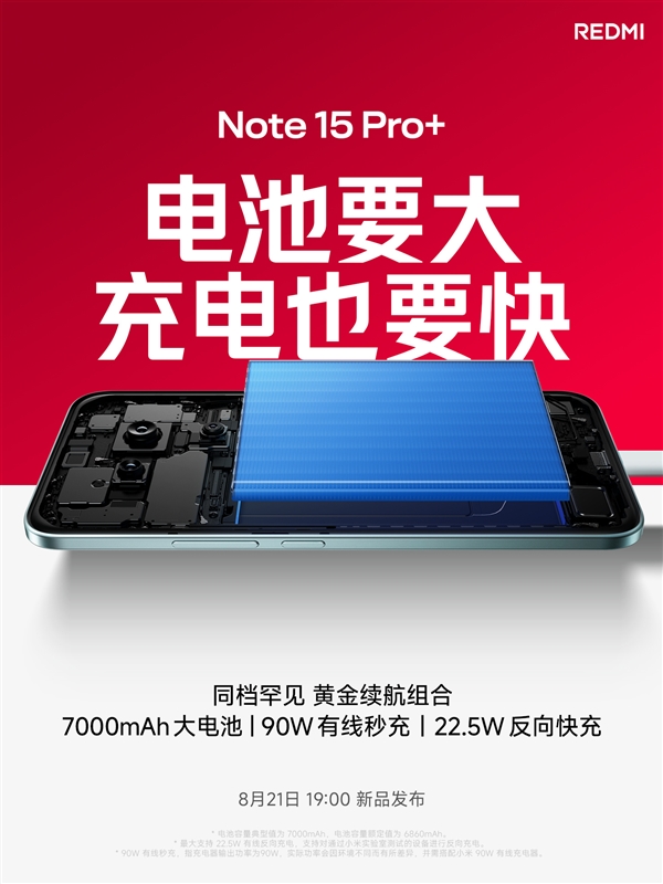 REDMI Note 15 Pro+搭載7000mAh金沙江電池：支持90W快充、22.5W反充